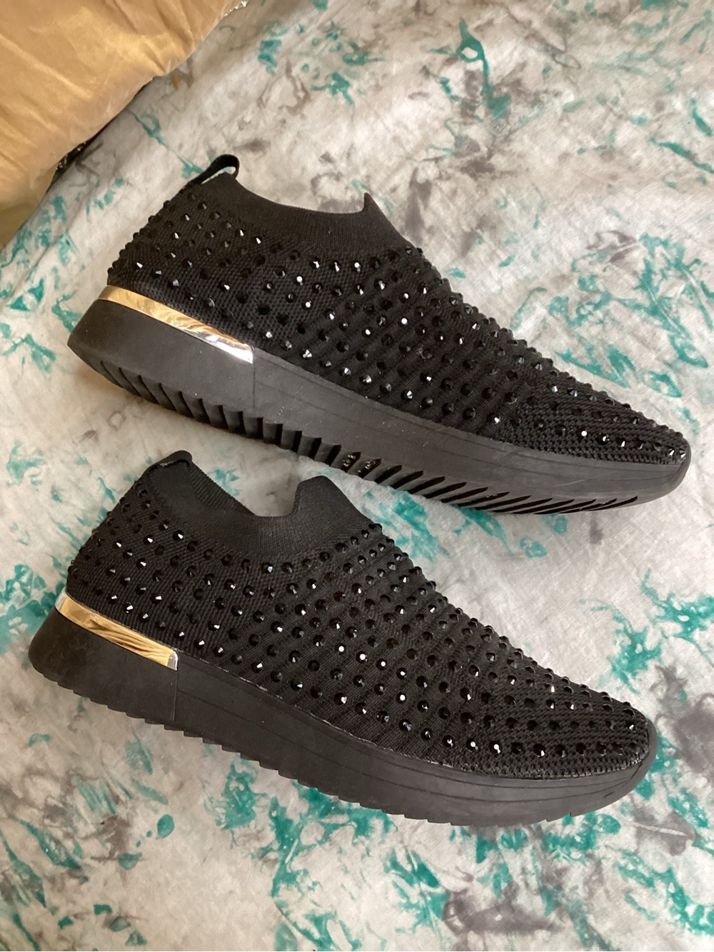 Blk Cameron Jewel Jogger Slip-On Knit Sock Sneakers w/ Glass Gem Studs EUC 9.5 - Picture 6 of 9